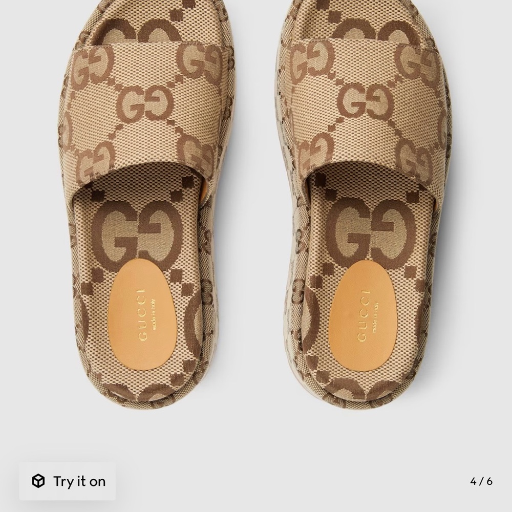 Gucci Tan Monogram Platform Slides - image 3